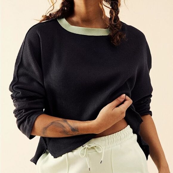 NWT - We The Free Jayson Ringer Tee - Long Sleeve Thermal in Black Combo Size: - Picture 2 of 9